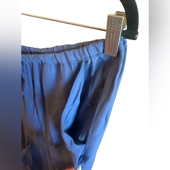 Anthropologie Lace Trim Silky Pants Size Medium Blue Drawstring Waist Pockets - Picture 5 of 14